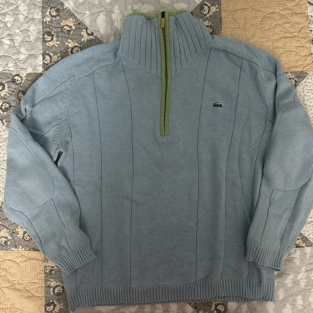 Lacoste Blue QuarterZip Cotton Sweater Size 5 (Large) Runs more like a medium
